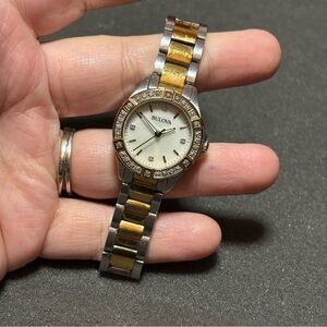 Bulova Ladies Quartz Watch Mother-of-Pearl Dial 22 Diamonds Gold & Silver Tone